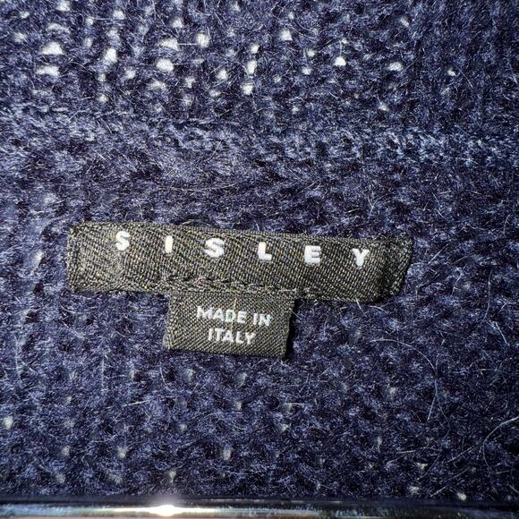 SISLEY PARIS Navy Blue Mohair Blend Cape-style Cable Knit Turtleneck sweater OS - Picture 4 of 7